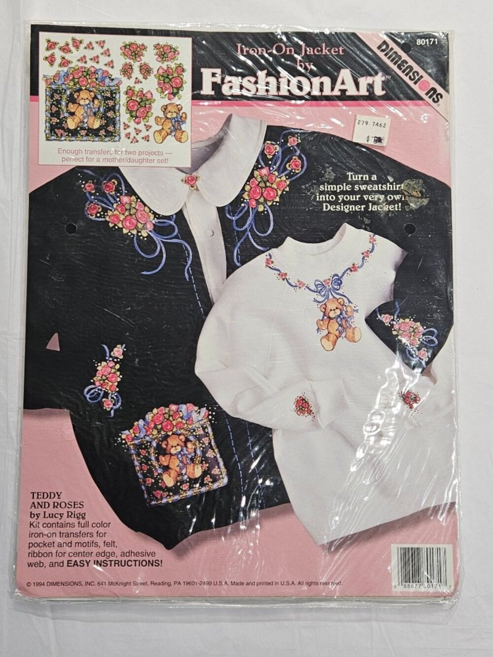 Dimensions 80171 Iron On Jacket Fashion Art Teddy Roses Lucy Rigg 1994